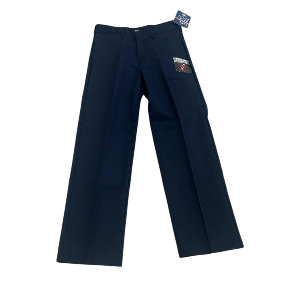 NWT Dickies navy flat front husky straight leg Pants reinforced knees 10 (boys)